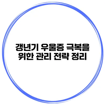 갱년기 우울증 극복을 위한 관리 전략 정리