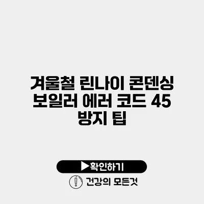겨울철 린나이 콘덴싱 보일러 에러 코드 45 방지 팁