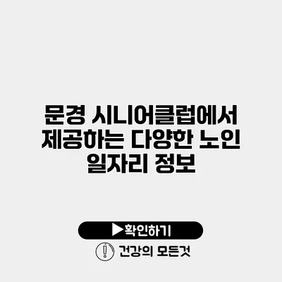문경 시니어클럽에서 제공하는 다양한 노인 일자리 정보