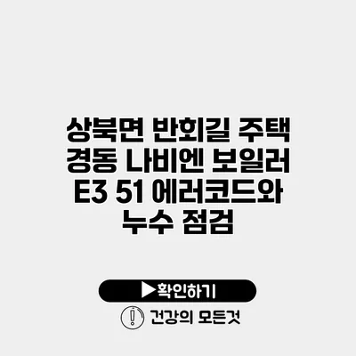 상북면 반회길 주택 경동 나비엔 보일러 E3 51 에러코드와 누수 점검